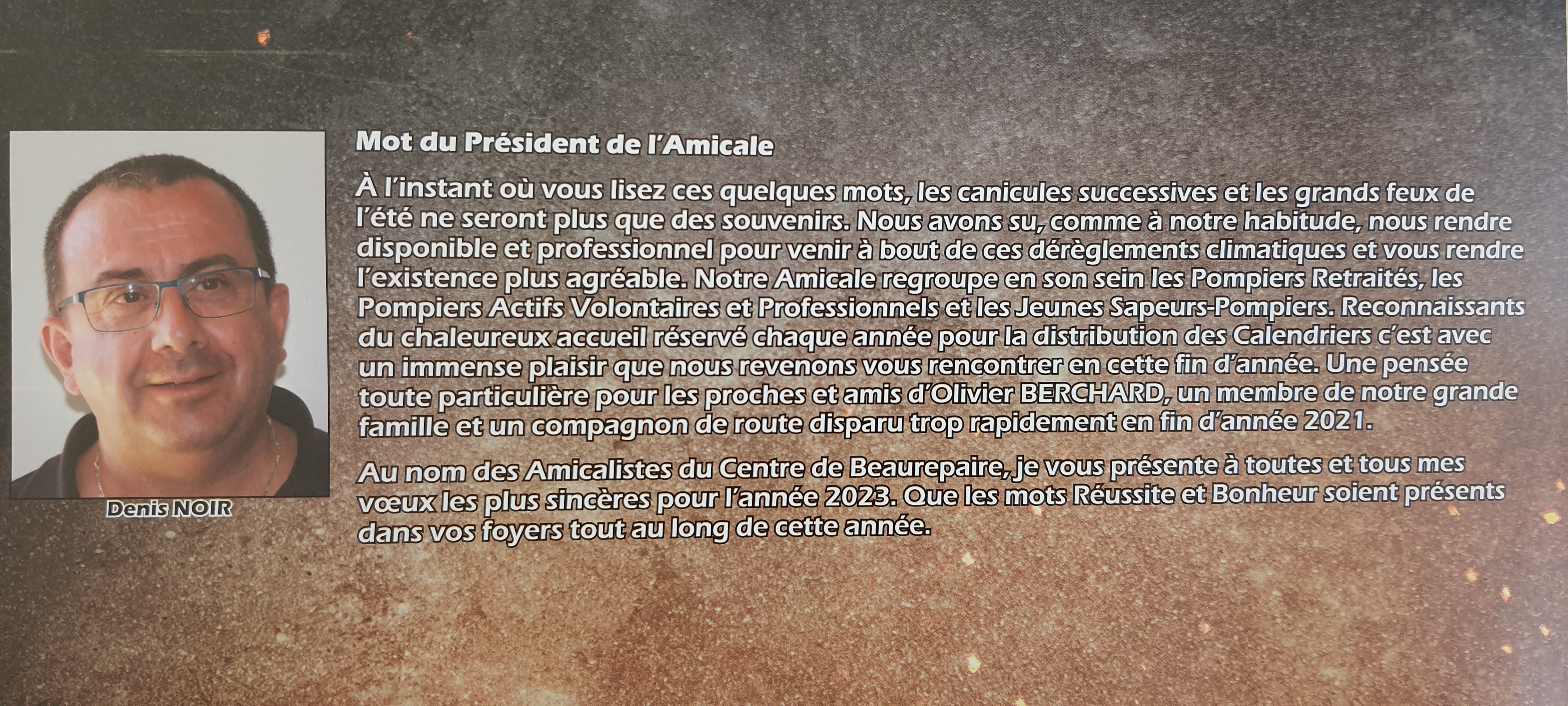 Mot du président de l'amicale sur le calendrier 2023